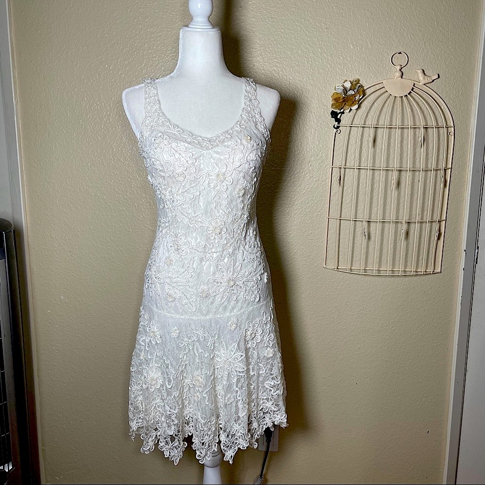 COPY - Sue Wong  white Beaded  embroidered 
Floral Textured Dress